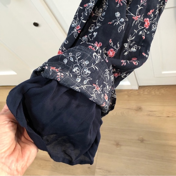 Paige Paletta jumpsuit navy and primrose floral crop lined legs belted S - Picture 6 of 13